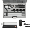 HEINE BETA 200 LED F.O. Otoscope, 1 set (4 pcs.) of reusable tips (B-000.11.111), 10 AllSpec disposable tips 4 mm Ø, hard case, BETA4 USB rechargeable handle with USB cord and plug-in power supply