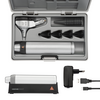 HEINE BETA 400 LED F.O. Otoscope LED 1 set (4 pcs.) of reusable tips (B-000.11.111) 10 AllSpec disposable tips 4 mm Ø, BETA4 USB rechargeable handle with USB cord and plug-in power supply